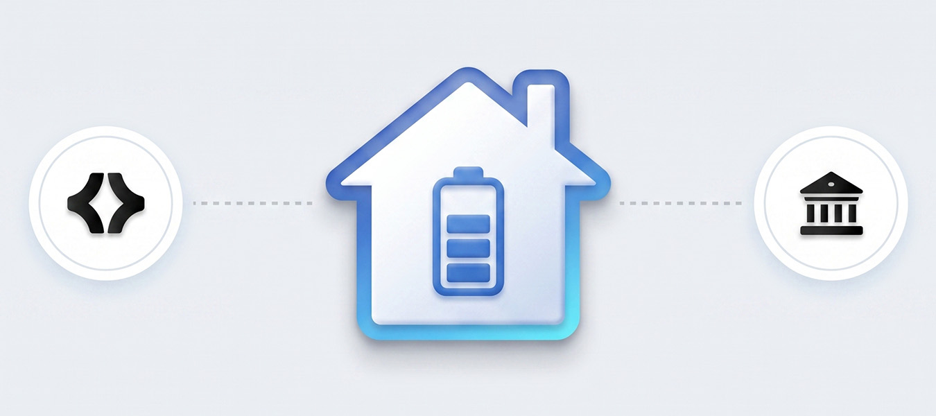 Illustration of a Belgian house with solar panels, an electric vehicle and a heat pump, representing the household energy profile entered in the home battery simulator.
